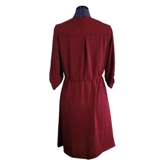 H&M Red Cinched Waist Shirt Dress with Half Sleeves Women's Size 8 NWOT - Picture 2 of 5